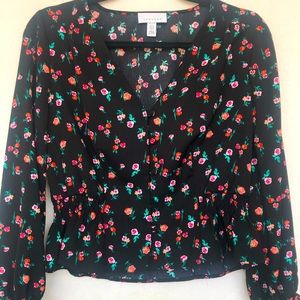 Topshop V-Neck Peplum Long Sleeve